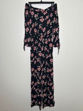 New Mimi Chica Womens Black Floral Off Shounder Wide Leg Jumpsuit Size S NWT